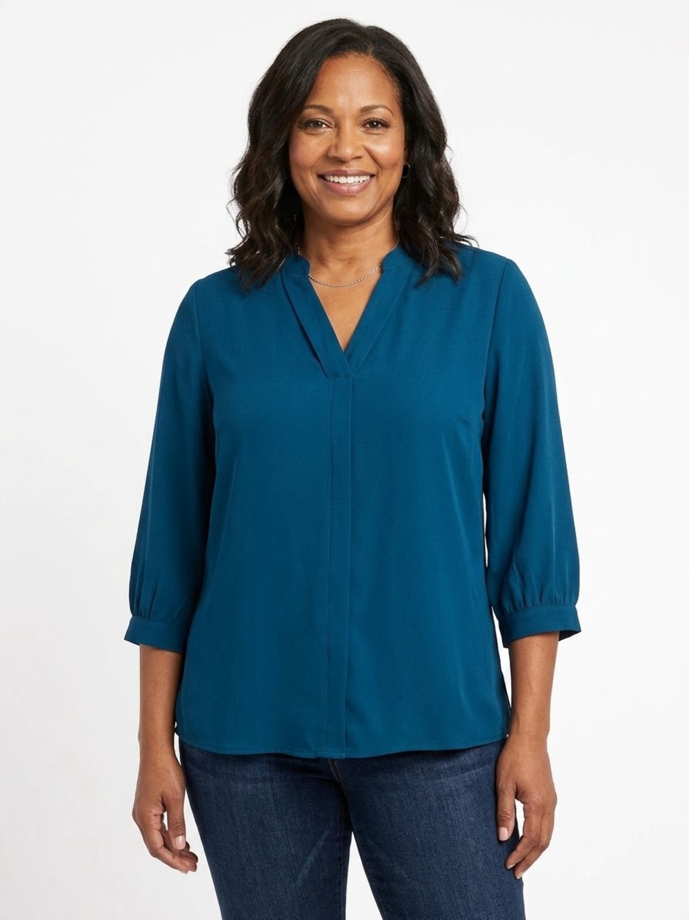 Juliet Navy V-Neck 3/4 Sleeve Blouse Medium NWT